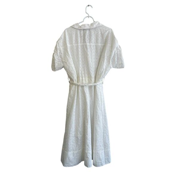 Zara Womens Midi Shirt Dress XXL 2XL White Eyelet Belted Short Sleeve NWOT - Picture 3 of 8